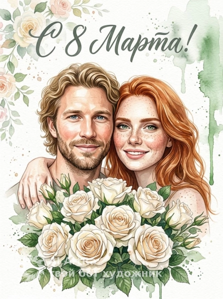 С 8 Марта в акварельных тонах