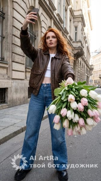 Весенняя прогулка с букетом в руках