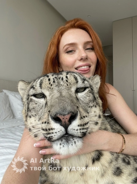 Барс и девушка в белых стенах спальни