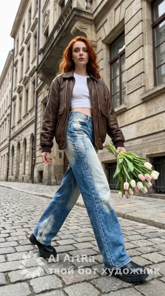 Уличный портрет с тюльпанами и винтажным стилем