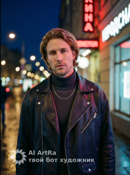 Ночной портрет в неоновом свете города