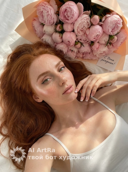 Нежное селфи с букетом розовых пионов