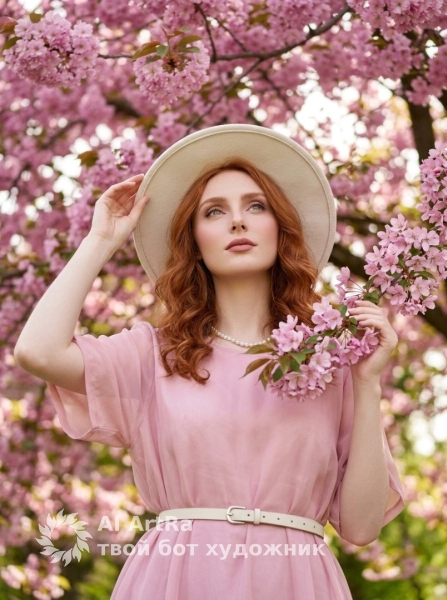 Нежный весенний портрет среди цветущей сакуры