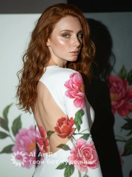 Элегантный портрет с цветочной проекцией на платье