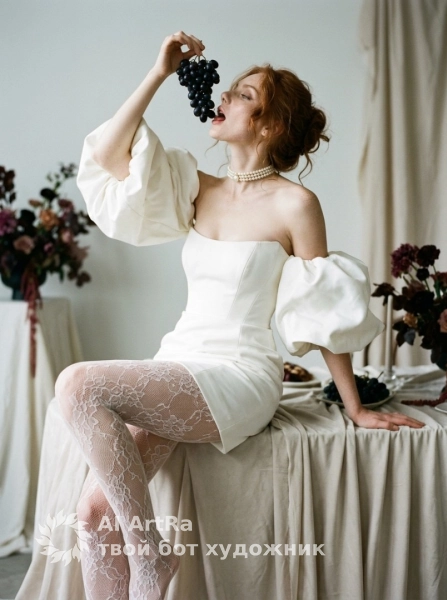 Фэшн-портрет в стиле ренессанс с виноградом