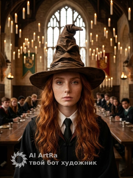 Сцена распределения в Хогвартсе - магический портрет