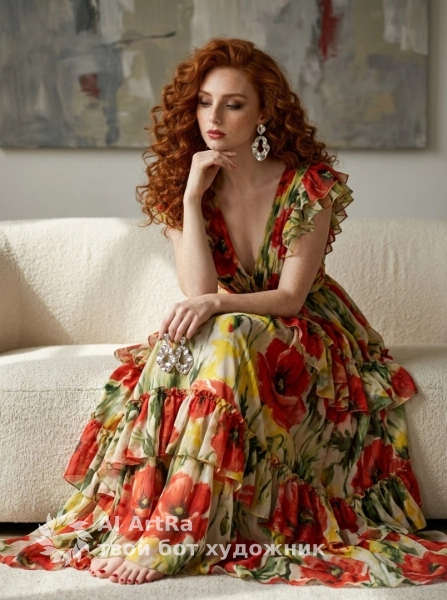 Роскошный портрет в шифоновом платье с маками