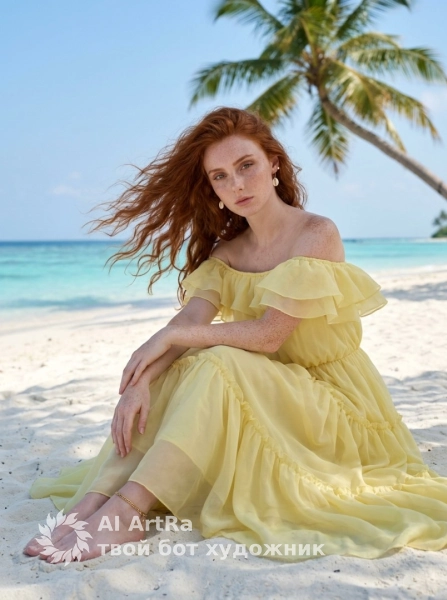 Романтичный портрет на пляже в нежном платье