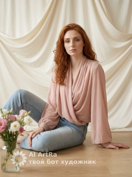 Фотосессия с цветами и драпировкой ткани