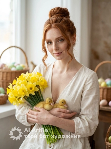 Пасхальная фотосессия с утятами и нарциссами