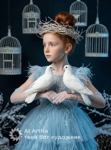 Портрет с белыми голубями, сказочная студийная съёмка