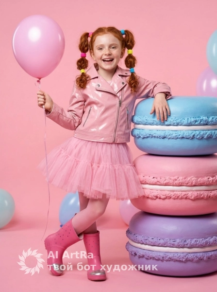 Портрет девочки с макарунами, яркая студийная съёмка