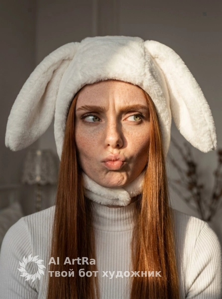 Крупный портрет в шапке с ушами мягкий свет и контраст