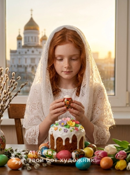 Портрет девочки с пасхальным куличом