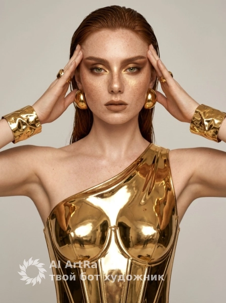 Портрет в золотом образе акцент на металл и форму