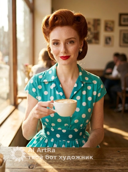 Портрет в кафе в стиле 1950 годов с чашкой латте