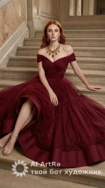 Роскошная фэшн-фотосессия в вечернем платье на лестнице