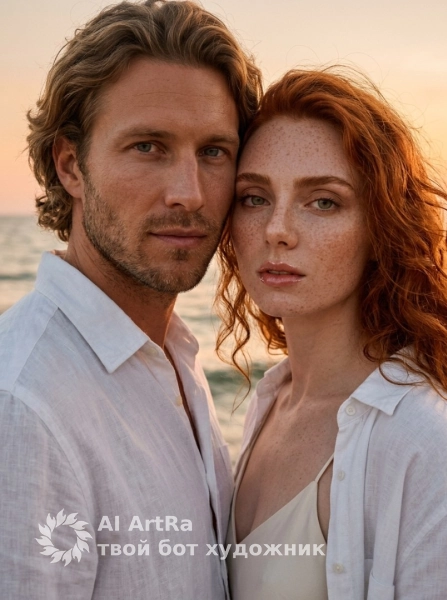 Романтическая фотосессия пары у моря на закате