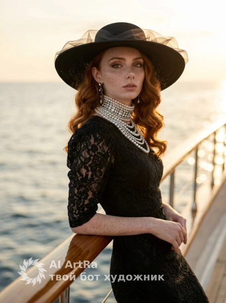 Роскошная фотосессия на яхте в черном кружевном платье
