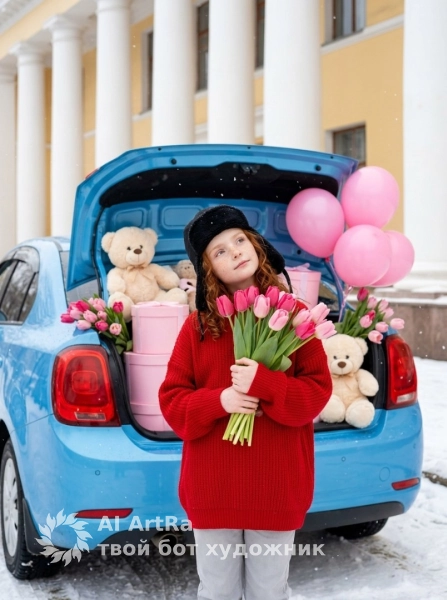 Детская фотосессия с машиной и подарками