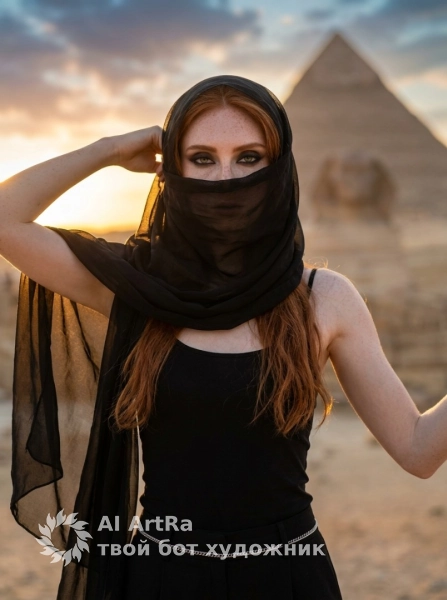 Фэшн-портрет в Египте на фоне пирамид, загадка и стиль