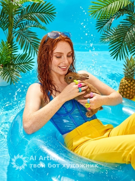 Фотосессия у бассейна в стиле поп арт яркий летний образ