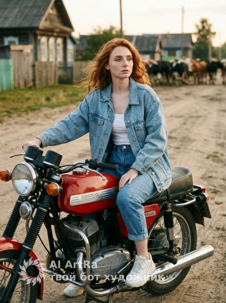 Портрет девушки на мотоцикле ява