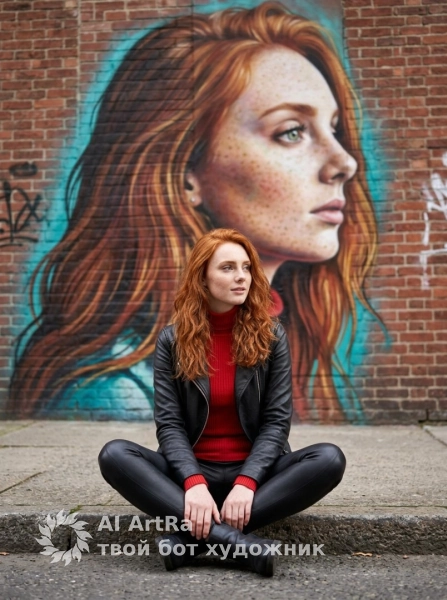 Уличный портрет девушки у граффити, кожаная куртка и городской стиль