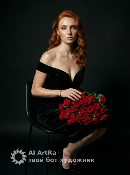 Арт фотосессия с розами, бархатное платье и темный фон