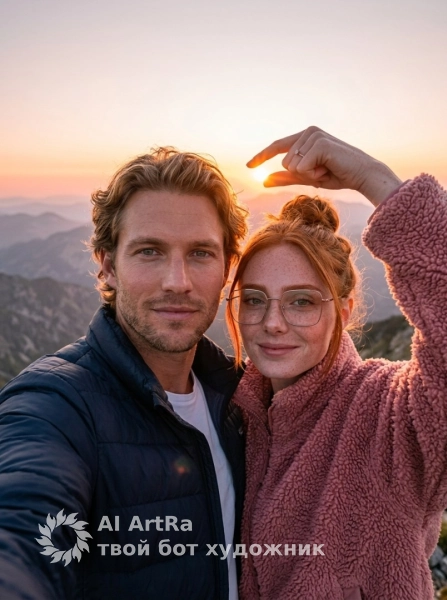 Фотосессия в горах с эффектом солнца в руках