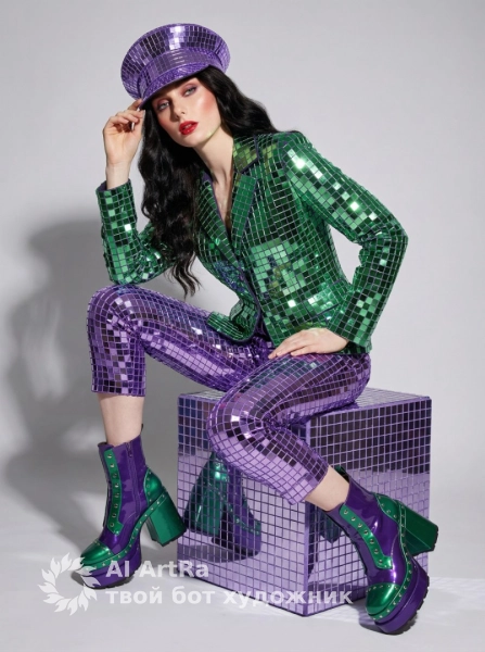 Фотосессия в зеркальном костюме: футуристический гламур и диско-стиль