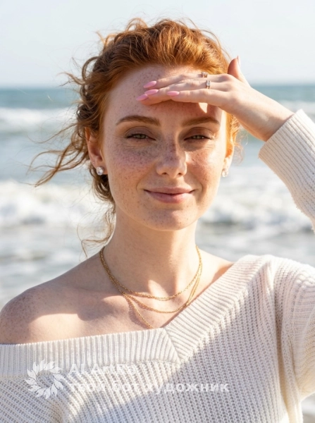 Фотосессия на берегу моря: мягкая улыбка и яркое солнце