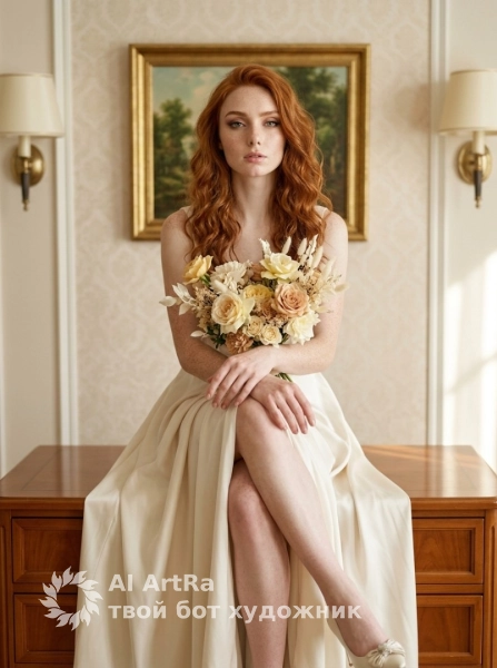 Фотосессия с букетом в классическом интерьере