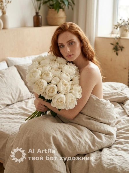 Фотосессия в спальне с цветами