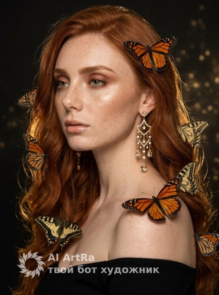 Фотосессия с бабочками в волосах
