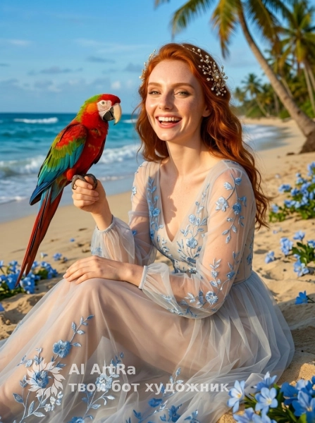 Фотосессия с попугаем у океана: яркий тропический портрет