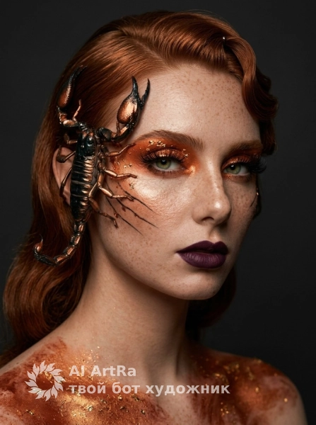Фотосессия со скорпионом на лице: контраст и драматизм