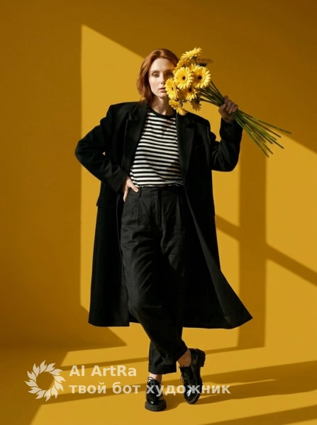 Модный портрет в монохромном жёлтом фоне