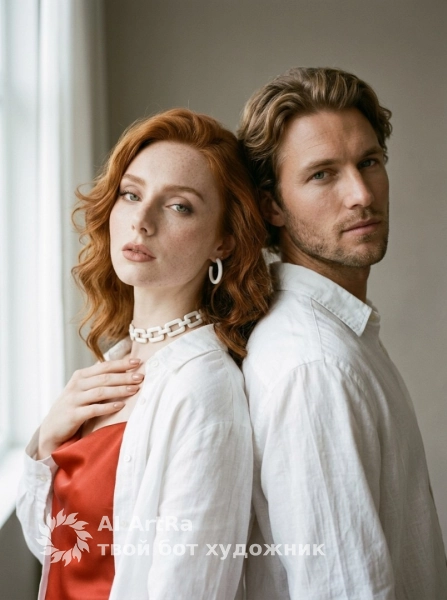 Фотосессия мужчины и женщины спиной к спине