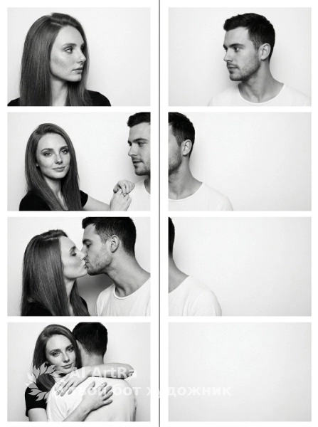 Чёрно-белая история любви, фотобудка с парой в кадре