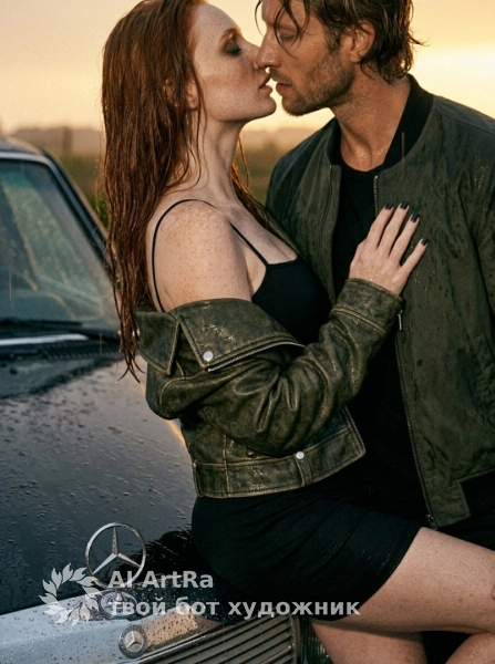 Ночной роман, поцелуй под дождём у машины