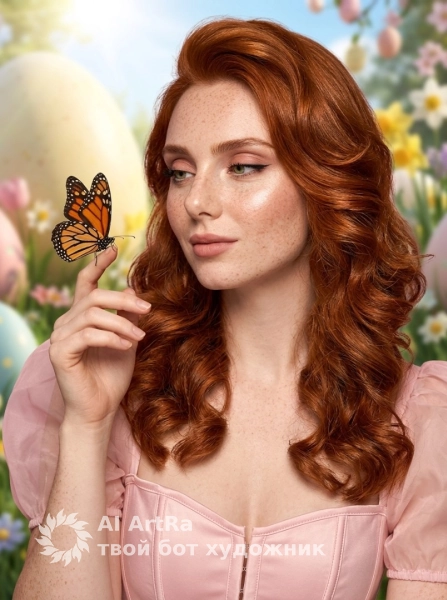 Весенняя нежность, портрет с бабочкой в сказочном саду