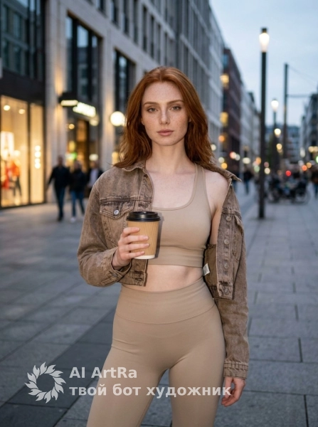 Городской шик, портрет в стиле спорт-шик с кофе
