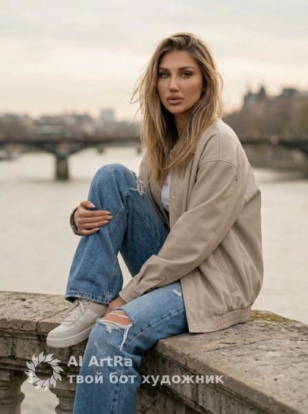 Спокойный город, девушка на набережной у воды