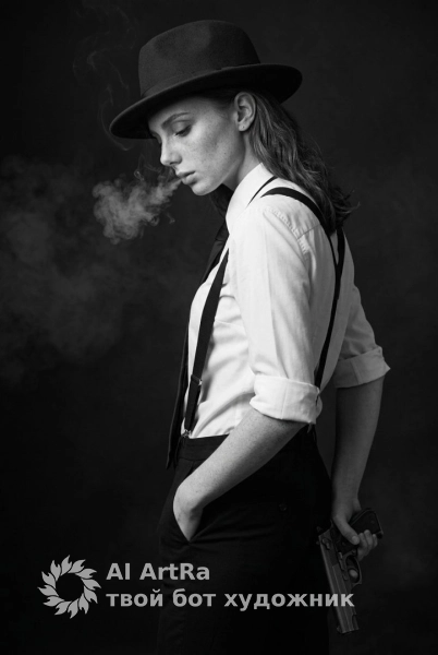 Эстетика нуара, портрет в шляпе и подтяжках