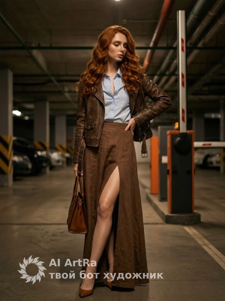 Девушка в подземном паркинге в кинематографическом стиле