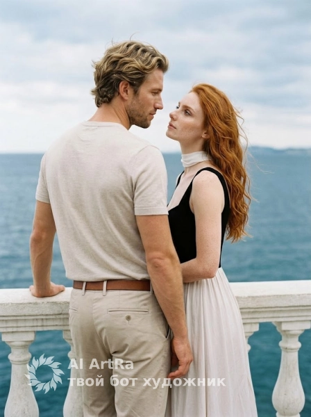 Пара у балюстрады с видом на море