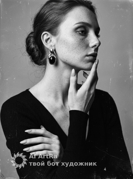 Авангардный образ с массивной серьгой в монохромной гамме