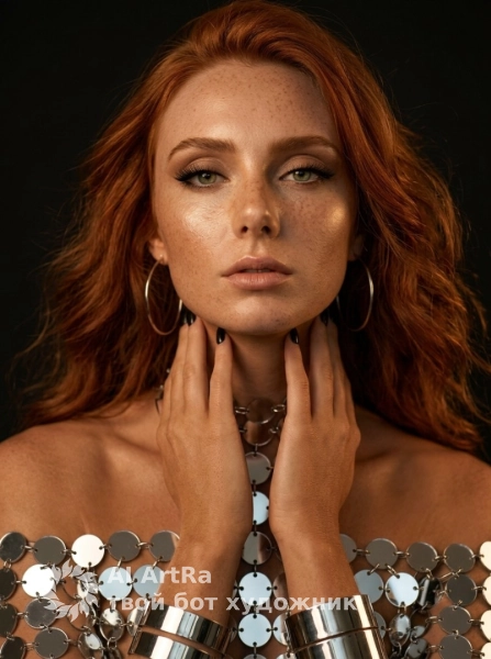 Девушка с зеркальным топом в тёмной студии