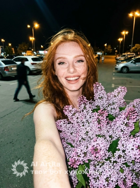 Ночная селфи фотосессия с сиренью и вспышкой